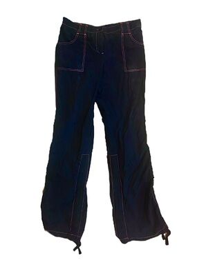 Y2K Pink Contrast Stitch Black Cargo Low Rise Utility Pants Adjustable Capri